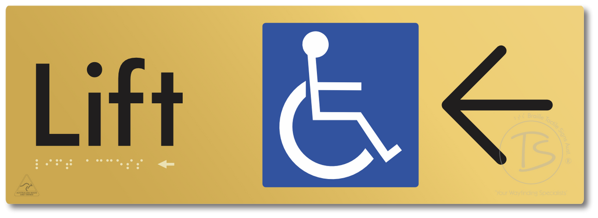 Lift Access with Large Directional Arrow - Braille Tactile Signs Aust.