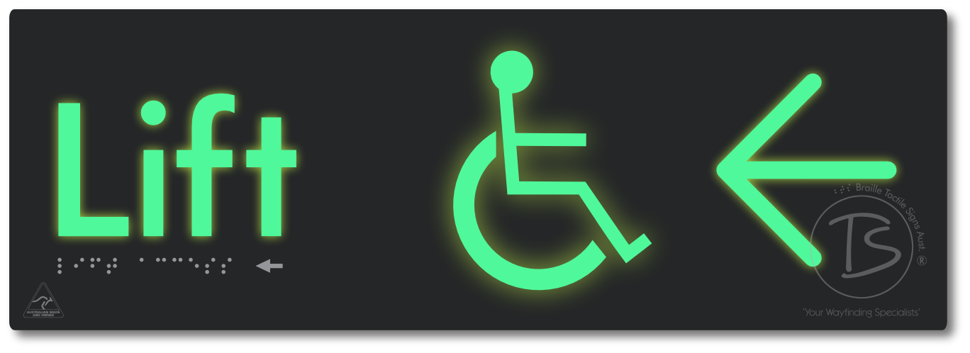Lift Access with Large Directional Arrow - Braille Tactile Signs Aust.