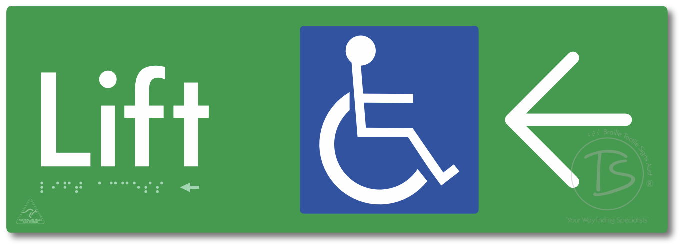 Lift Access with Large Directional Arrow - Braille Tactile Signs Aust.