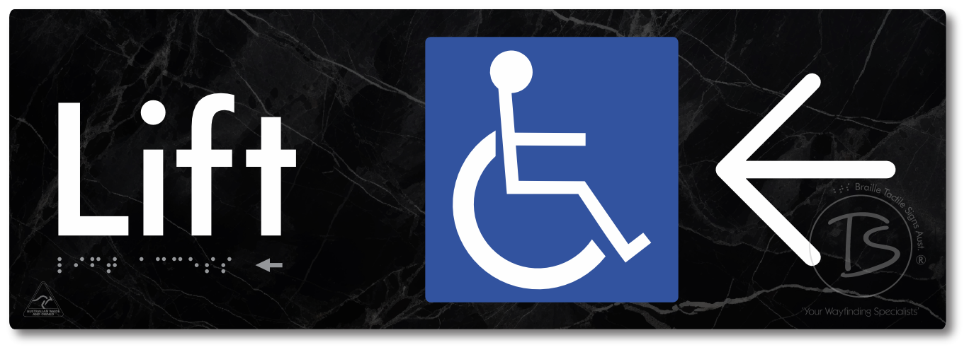 Lift Access with Large Directional Arrow - Braille Tactile Signs Aust.
