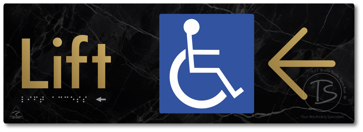 Lift Access with Large Directional Arrow - Braille Tactile Signs Aust.