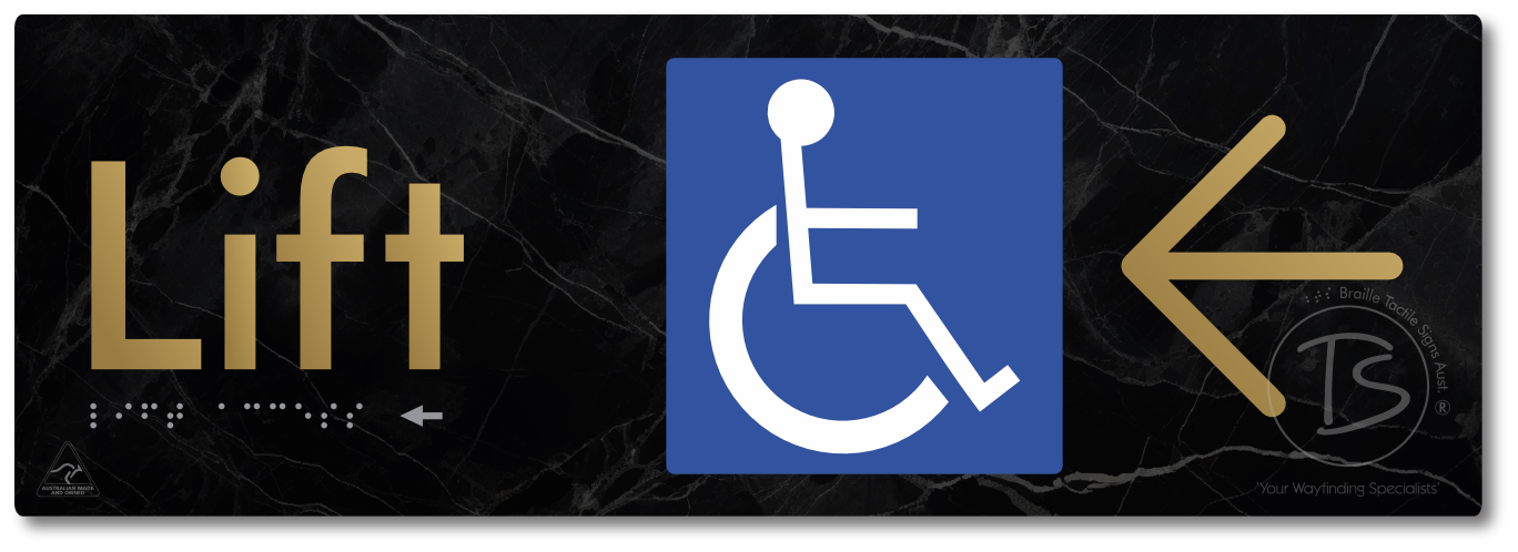 Lift Access with Large Directional Arrow - Braille Tactile Signs Aust.