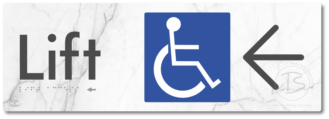 Lift Access with Large Directional Arrow - Braille Tactile Signs Aust.