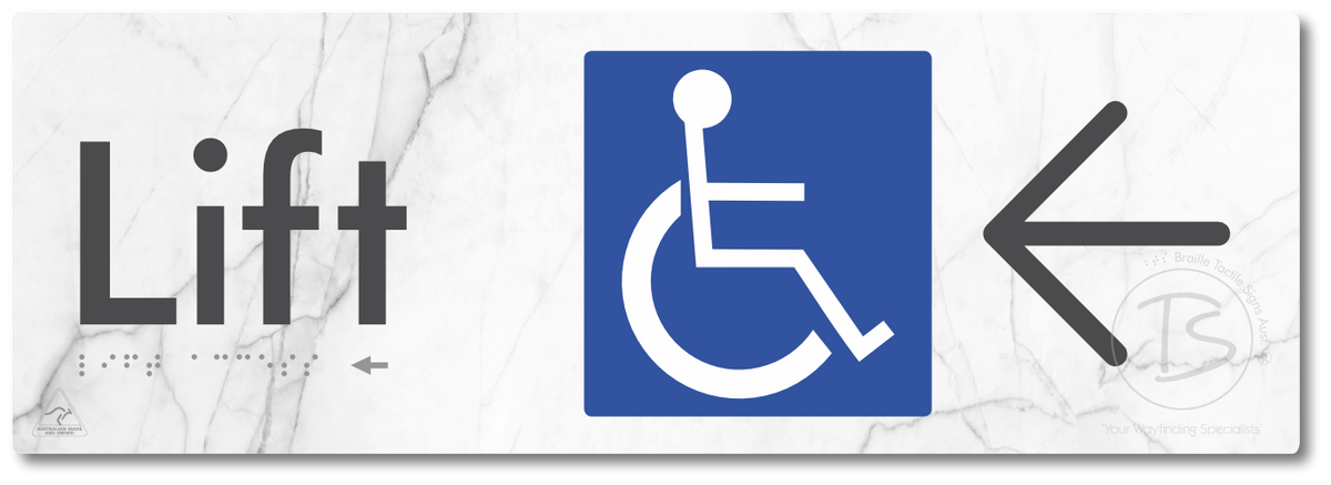 Lift Access with Large Directional Arrow - Braille Tactile Signs Aust.