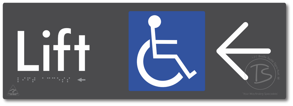 Lift Access with Large Directional Arrow - Braille Tactile Signs Aust.