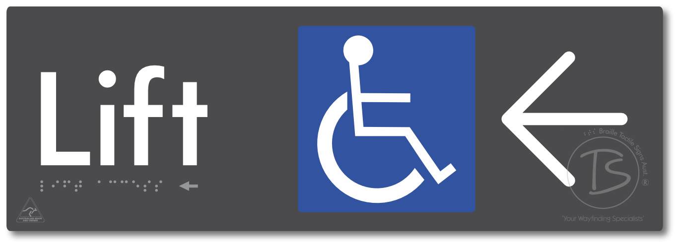 Lift Access with Large Directional Arrow - Braille Tactile Signs Aust.