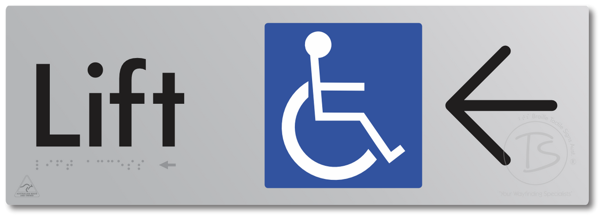 Lift Access with Large Directional Arrow - Braille Tactile Signs Aust.