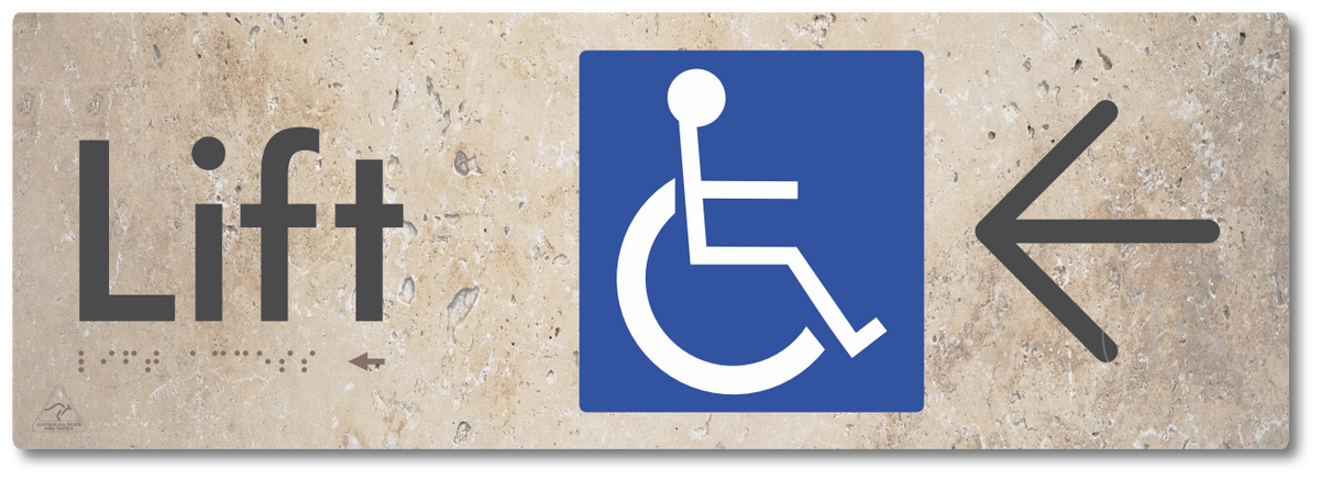 Lift Access with Large Directional Arrow - Braille Tactile Signs Aust.