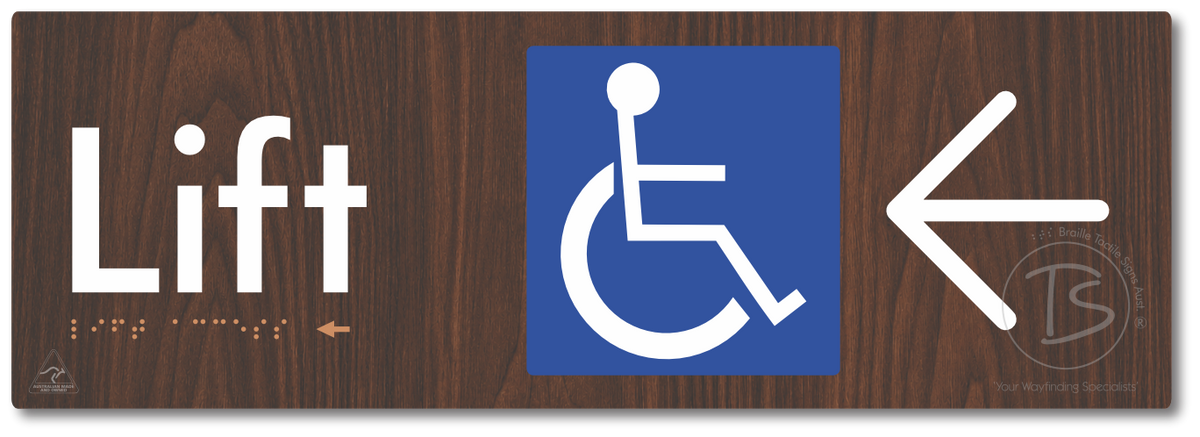 Lift Access with Large Directional Arrow - Braille Tactile Signs Aust.