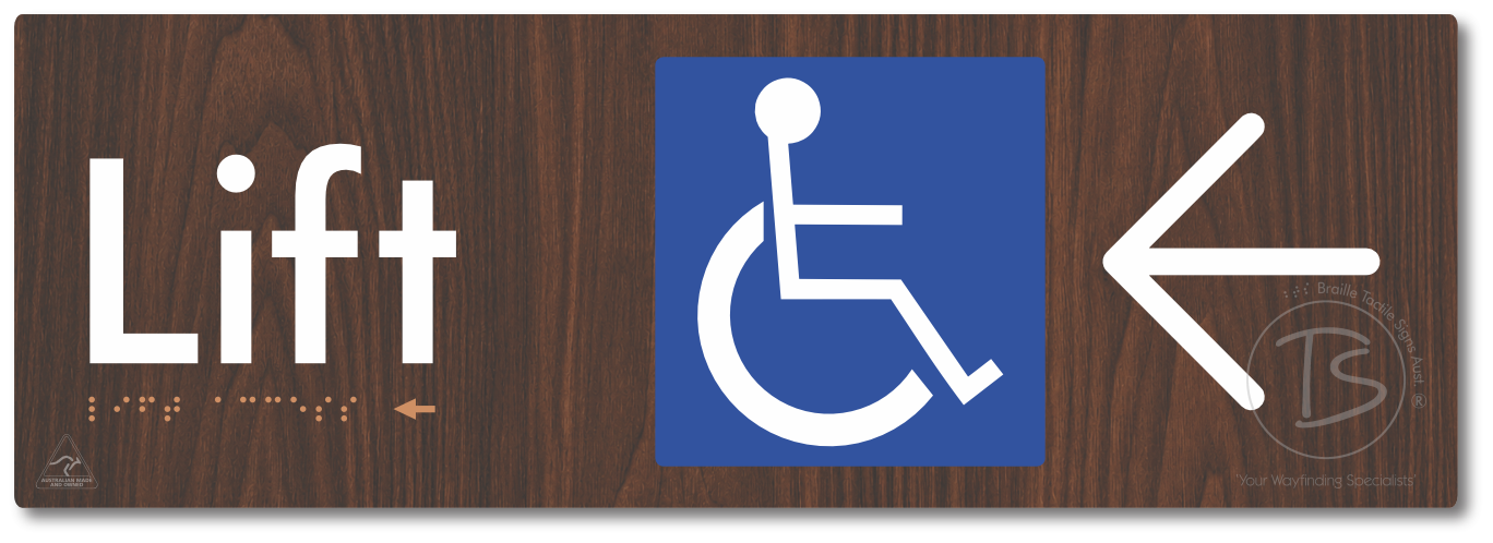 Lift Access with Large Directional Arrow - Braille Tactile Signs Aust.