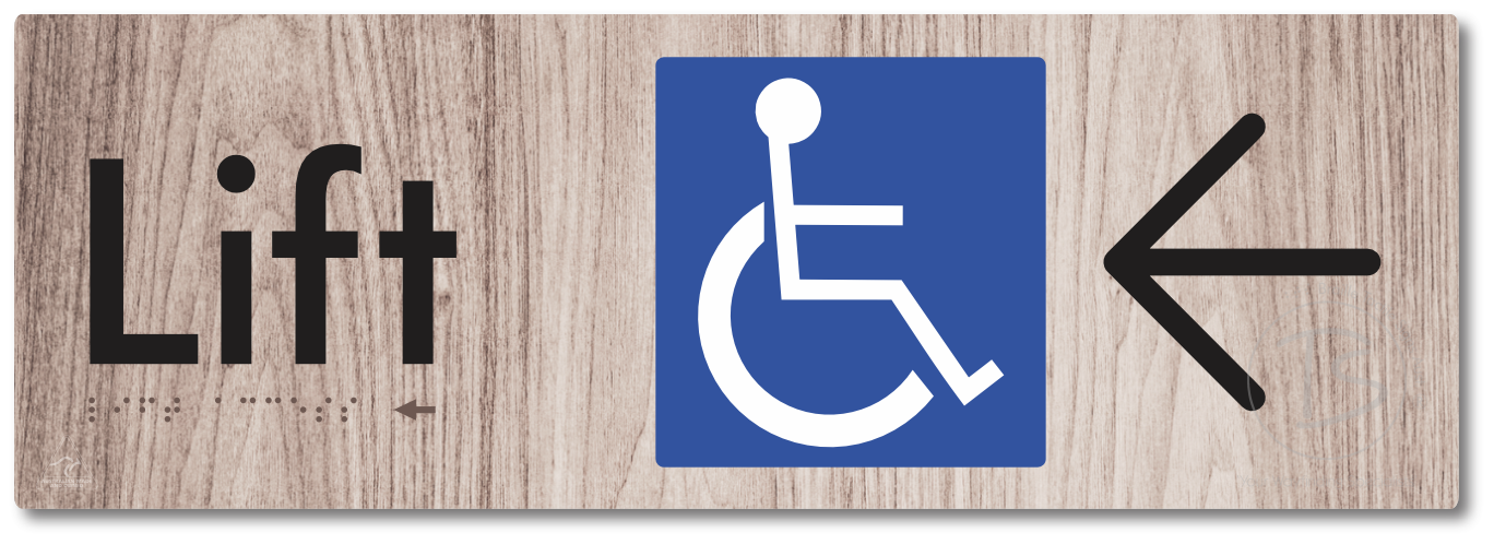 Lift Access with Large Directional Arrow - Braille Tactile Signs Aust.