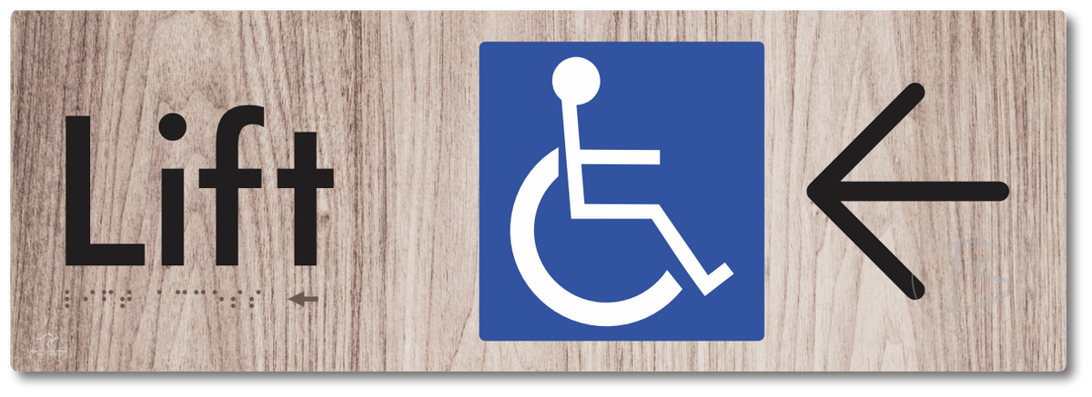 Lift Access with Large Directional Arrow - Braille Tactile Signs Aust.