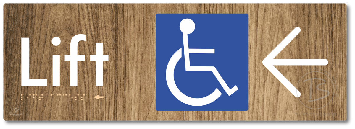 Lift Access with Large Directional Arrow - Braille Tactile Signs Aust.
