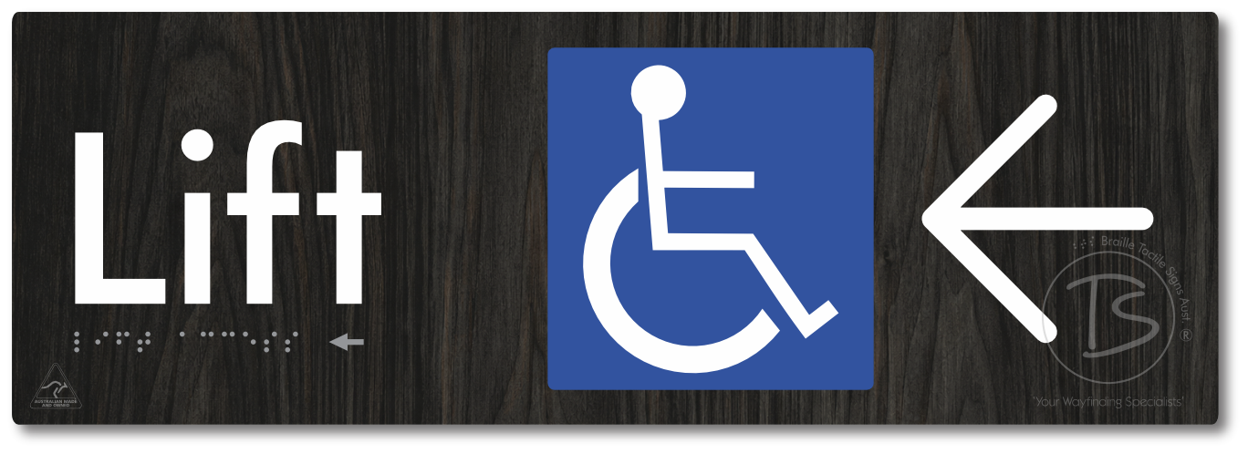 Lift Access with Large Directional Arrow - Braille Tactile Signs Aust.