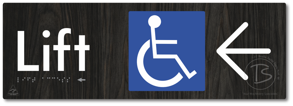Lift Access with Large Directional Arrow - Braille Tactile Signs Aust.