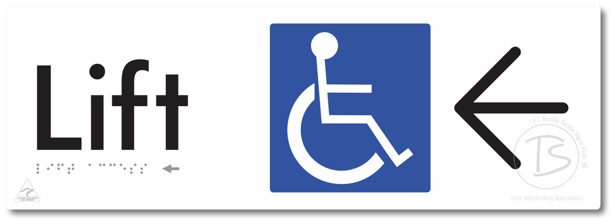 Lift Access with Large Directional Arrow - Braille Tactile Signs Aust.