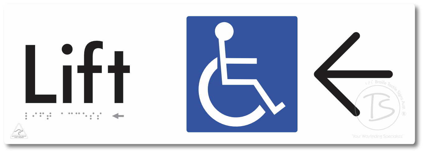 Lift Access with Large Directional Arrow - Braille Tactile Signs Aust.