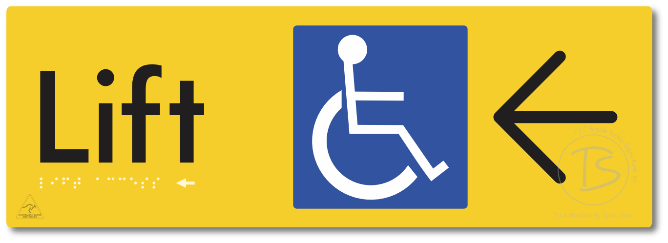 Lift Access with Large Directional Arrow - Braille Tactile Signs Aust.