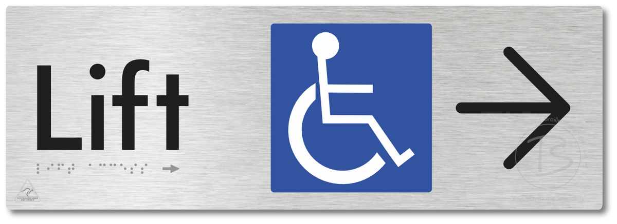 Lift Access with Large Directional Arrow - Braille Tactile Signs Aust.