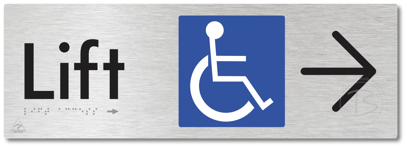 Lift Access with Large Directional Arrow - Braille Tactile Signs Aust.