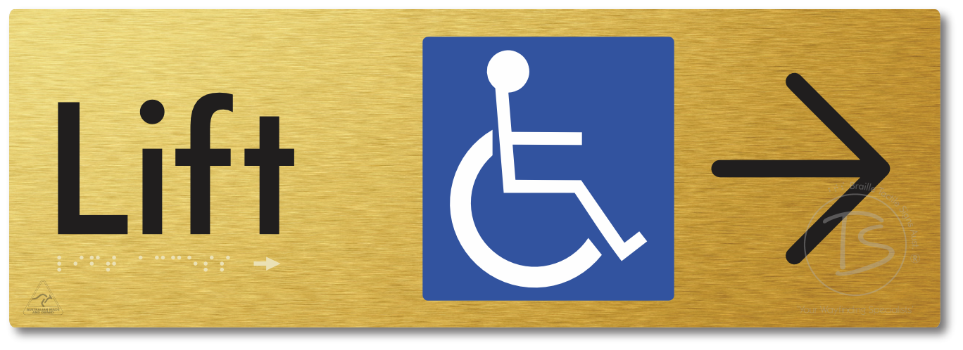 Lift Access with Large Directional Arrow - Braille Tactile Signs Aust.
