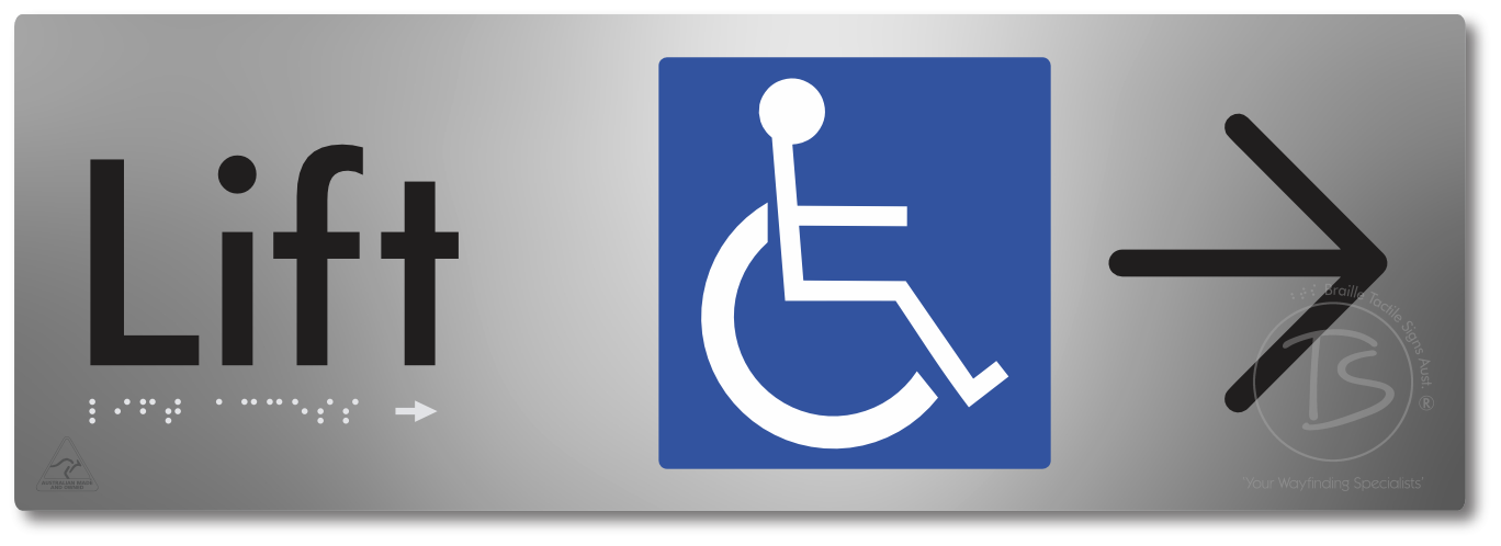 Lift Access with Large Directional Arrow - Braille Tactile Signs Aust.