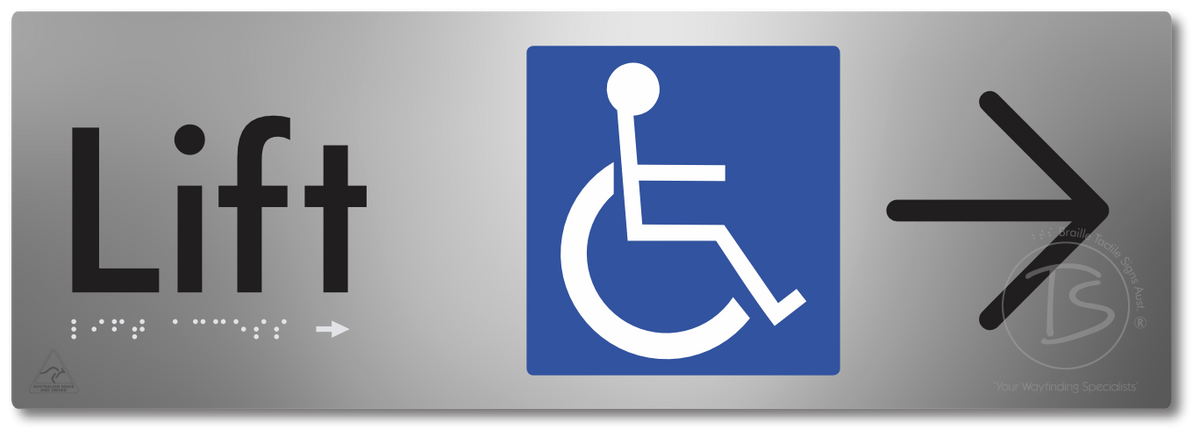 Lift Access with Large Directional Arrow - Braille Tactile Signs Aust.