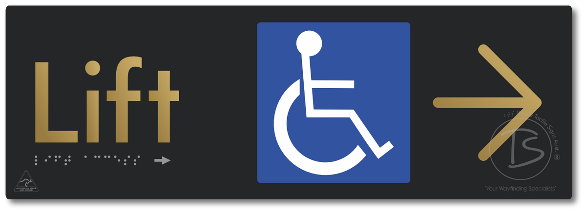 Lift Access with Large Directional Arrow - Braille Tactile Signs Aust.