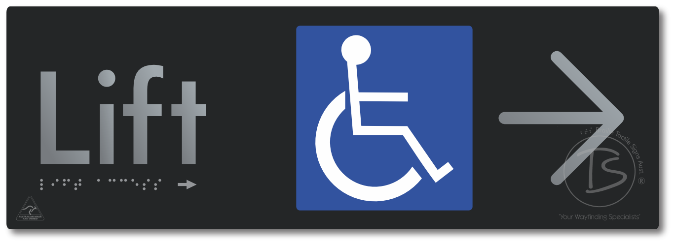 Lift Access with Large Directional Arrow - Braille Tactile Signs Aust.