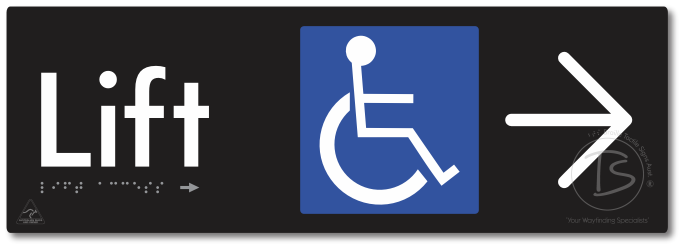 Lift Access with Large Directional Arrow - Braille Tactile Signs Aust.