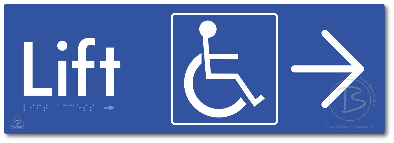 Lift Access with Large Directional Arrow - Braille Tactile Signs Aust.