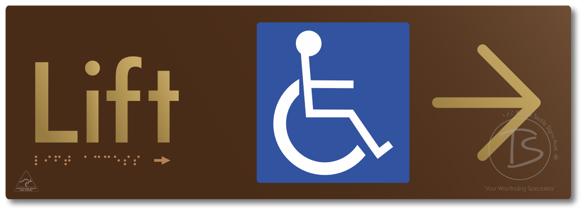 Lift Access with Large Directional Arrow - Braille Tactile Signs Aust.