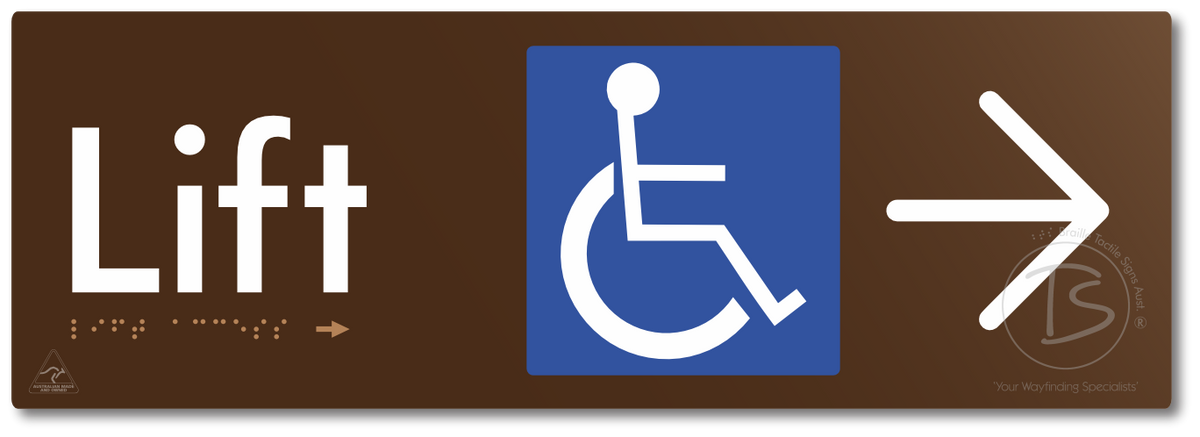 Lift Access with Large Directional Arrow - Braille Tactile Signs Aust.