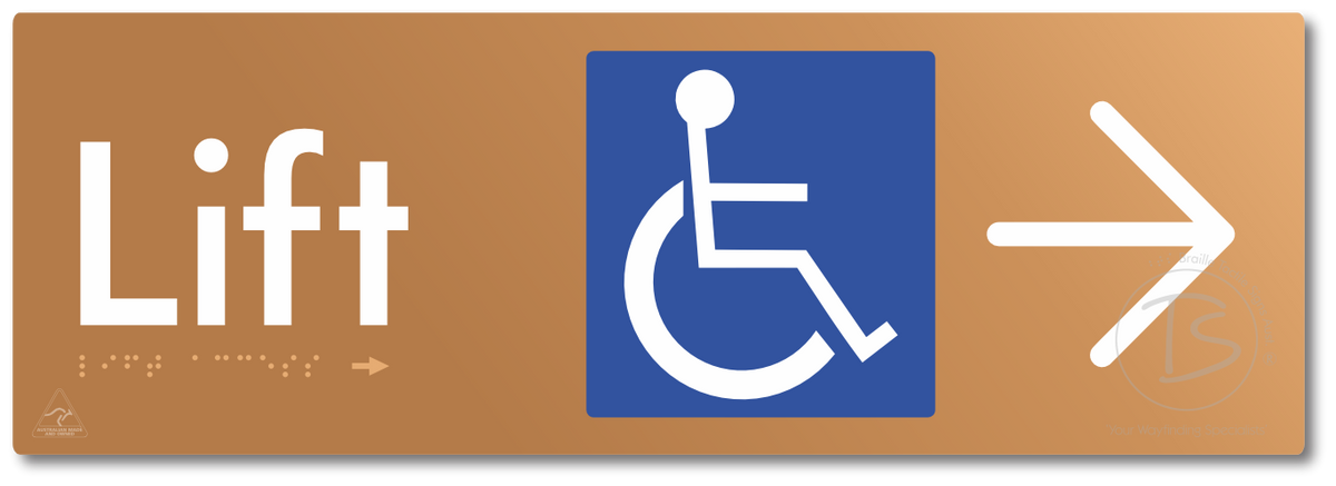 Lift Access with Large Directional Arrow - Braille Tactile Signs Aust.