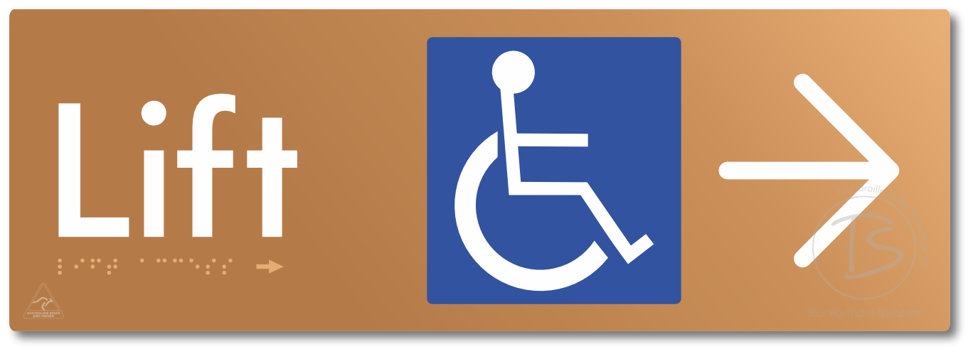 Lift Access with Large Directional Arrow - Braille Tactile Signs Aust.