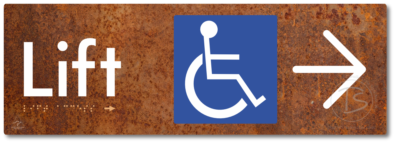 Lift Access with Large Directional Arrow - Braille Tactile Signs Aust.