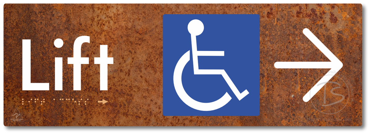 Lift Access with Large Directional Arrow - Braille Tactile Signs Aust.