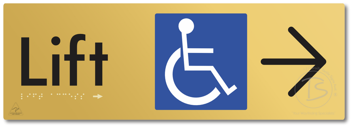 Lift Access with Large Directional Arrow - Braille Tactile Signs Aust.