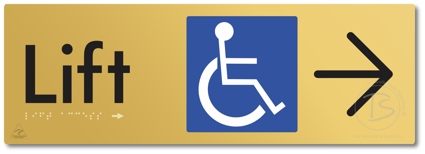 Lift Access with Large Directional Arrow - Braille Tactile Signs Aust.