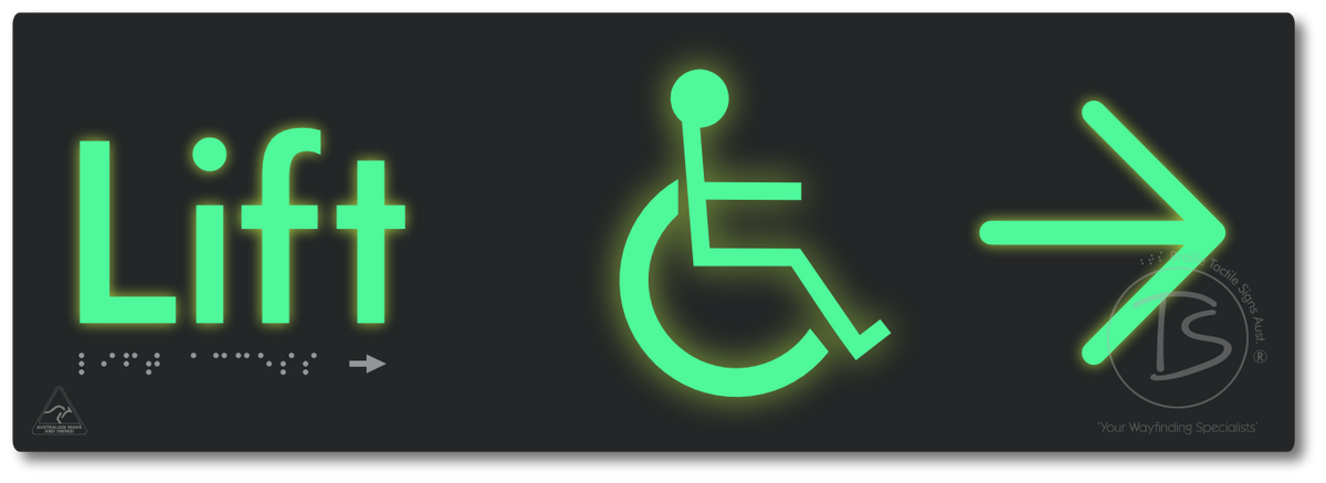 Lift Access with Large Directional Arrow - Braille Tactile Signs Aust.