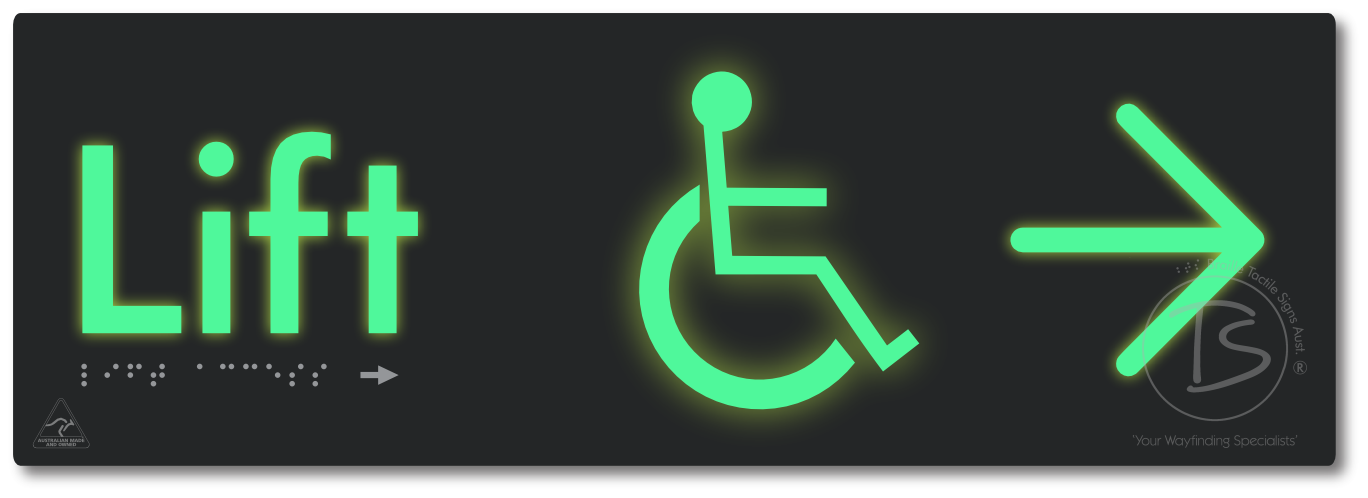 Lift Access with Large Directional Arrow - Braille Tactile Signs Aust.