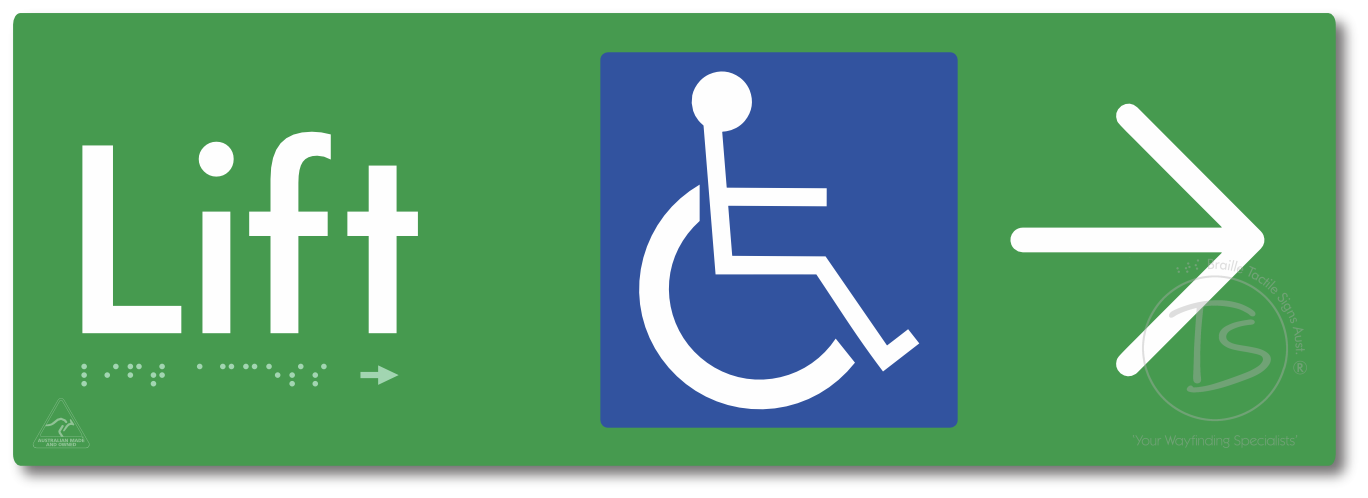 Lift Access with Large Directional Arrow - Braille Tactile Signs Aust.