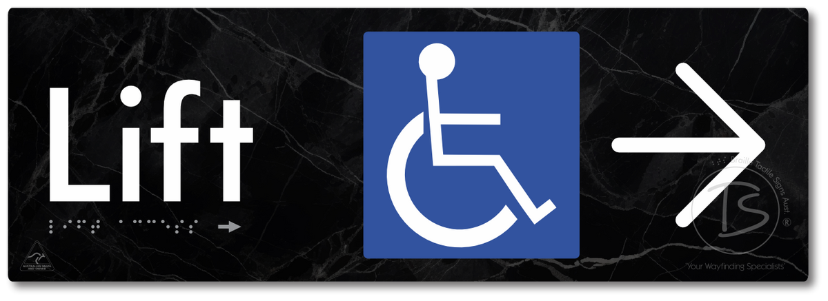 Lift Access with Large Directional Arrow - Braille Tactile Signs Aust.