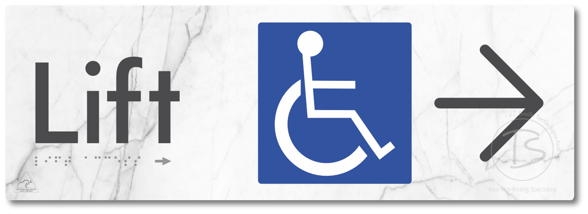Lift Access with Large Directional Arrow - Braille Tactile Signs Aust.