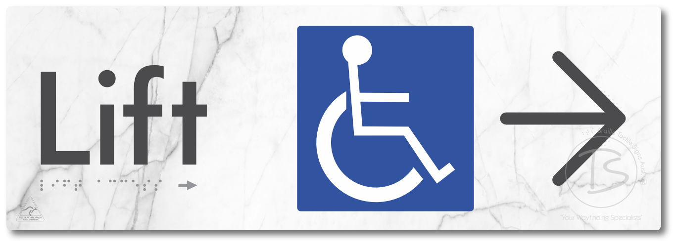 Lift Access with Large Directional Arrow - Braille Tactile Signs Aust.