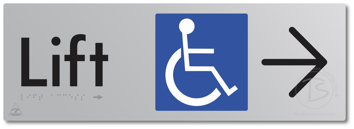 Lift Access with Large Directional Arrow - Braille Tactile Signs Aust.