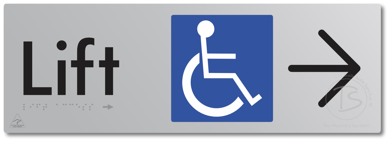 Lift Access with Large Directional Arrow - Braille Tactile Signs Aust.