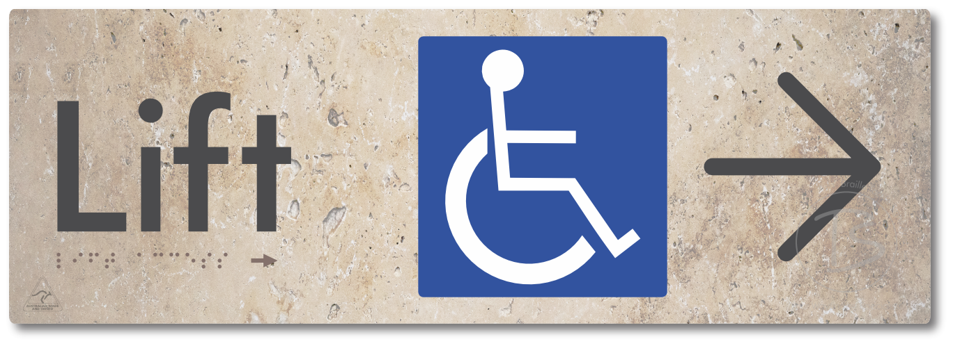 Lift Access with Large Directional Arrow - Braille Tactile Signs Aust.