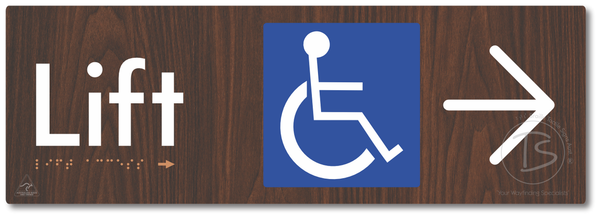Lift Access with Large Directional Arrow - Braille Tactile Signs Aust.