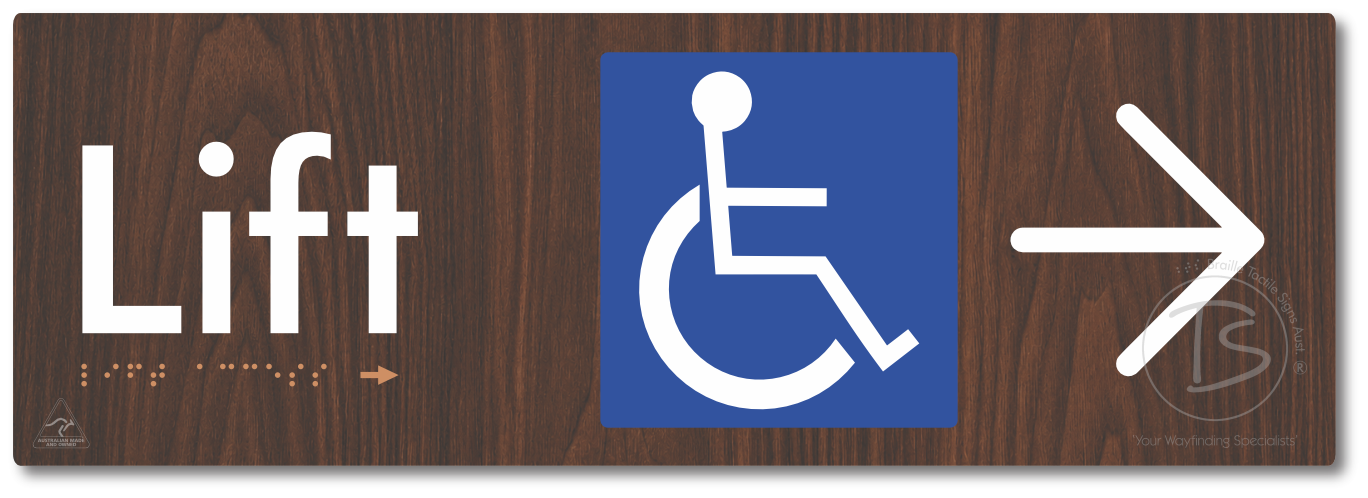Lift Access with Large Directional Arrow - Braille Tactile Signs Aust.